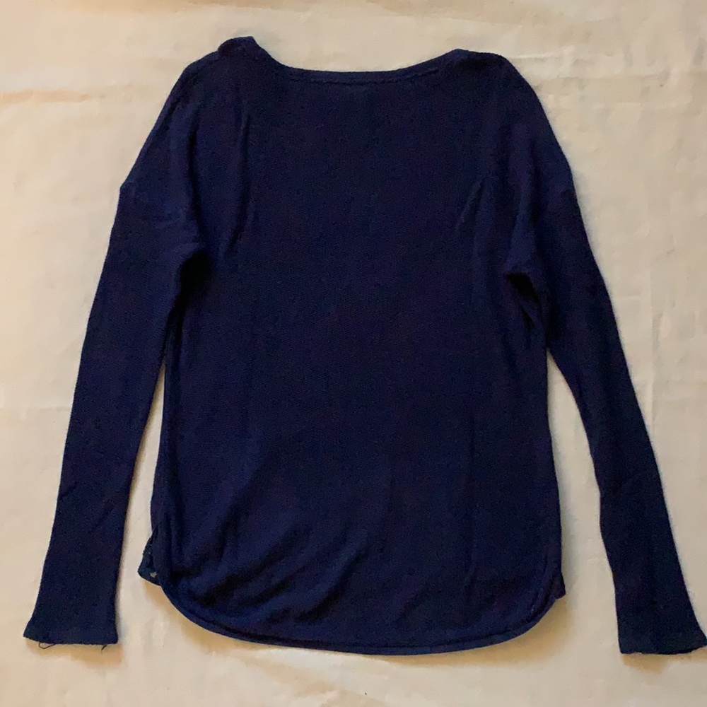 Anthropologie Postmark Navy Stockinette Drop Sleeve Pullover Small Lace - Picture 6 of 6